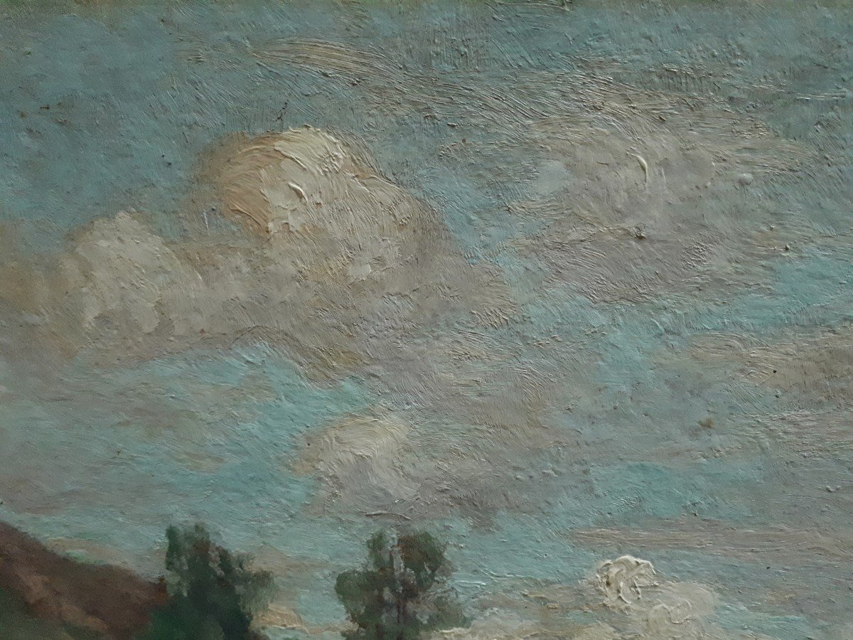 Louis François LACHAT (1873-1948) huile sur panneau paysage bord de rivière-photo-6