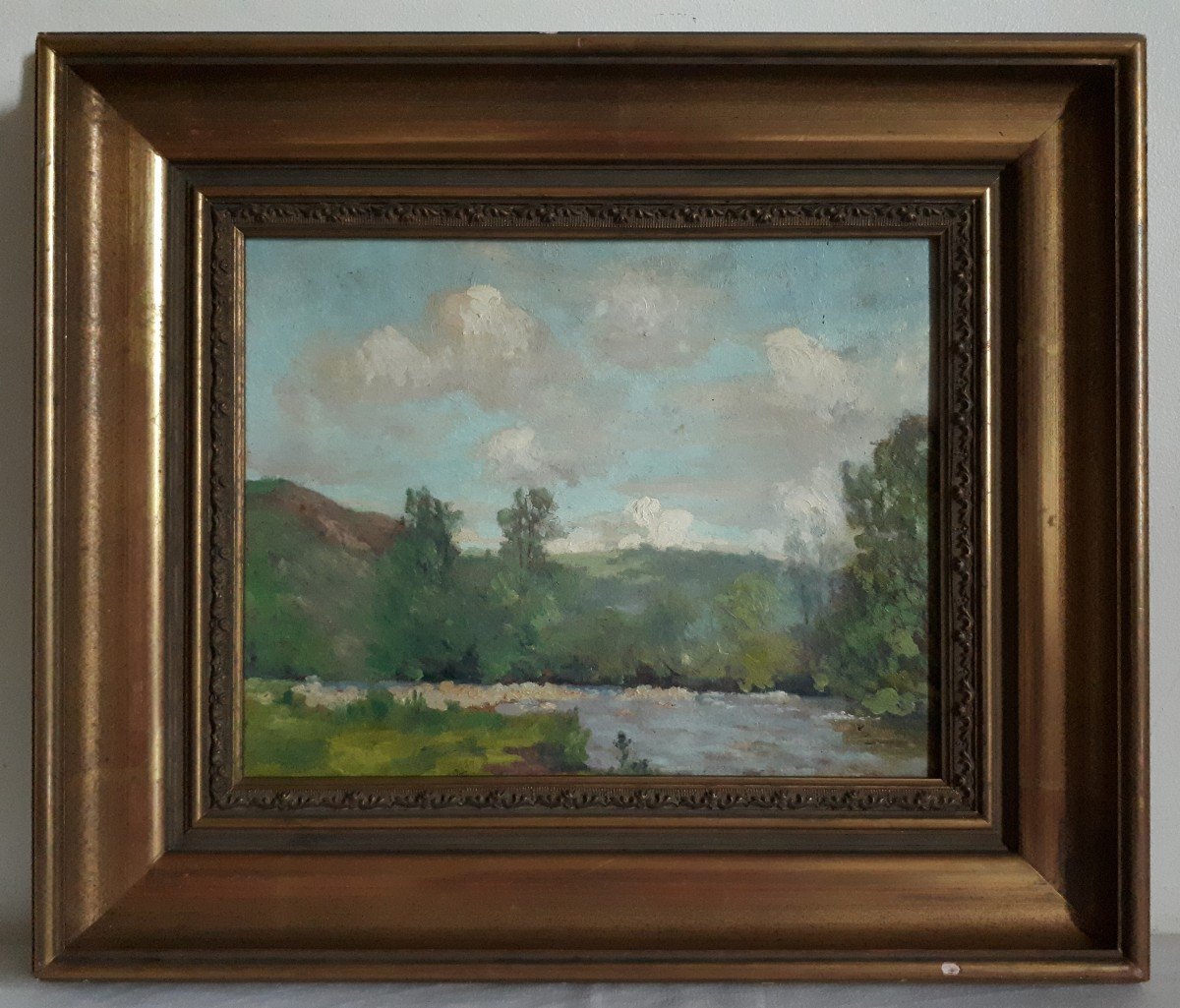 Louis François LACHAT (1873-1948) huile sur panneau paysage bord de rivière