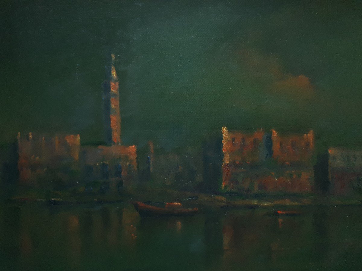 Pierre Jean Chaffrey (1929-1999) Oil On Canvas View Of Venice At Dusk-photo-3