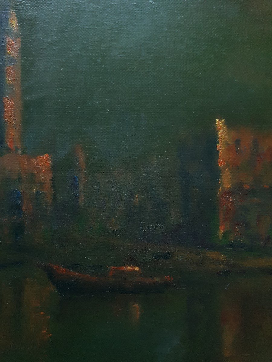 Pierre Jean Chaffrey (1929-1999) Oil On Canvas View Of Venice At Dusk-photo-4