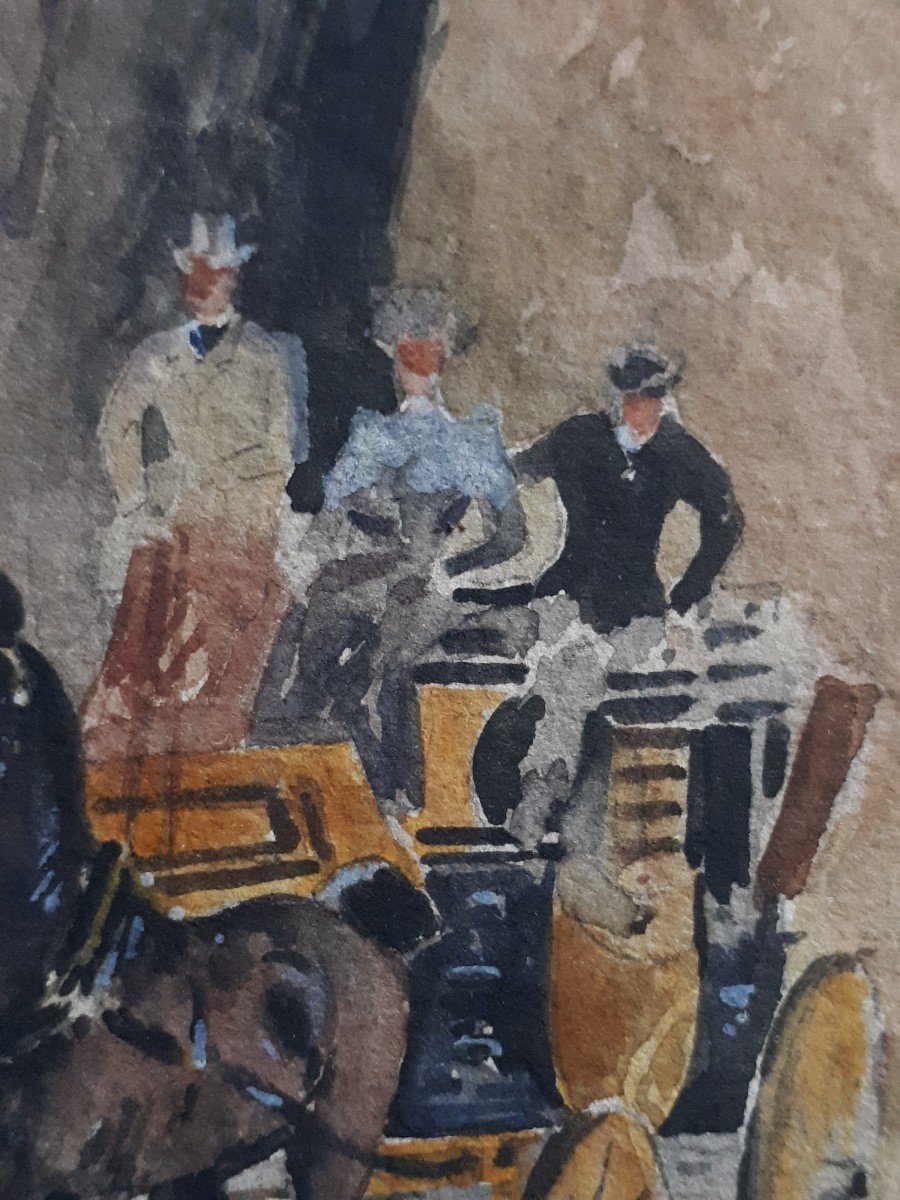 Marie Augustin Maurice BEDEL 19ème aquarelle bord de mer chevaux diligence carrosse-photo-4