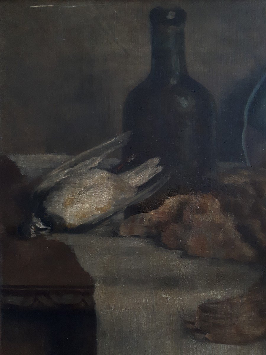 Still Life Returning From Hunting Game Partridge Oil On Panel 19th Century-photo-3