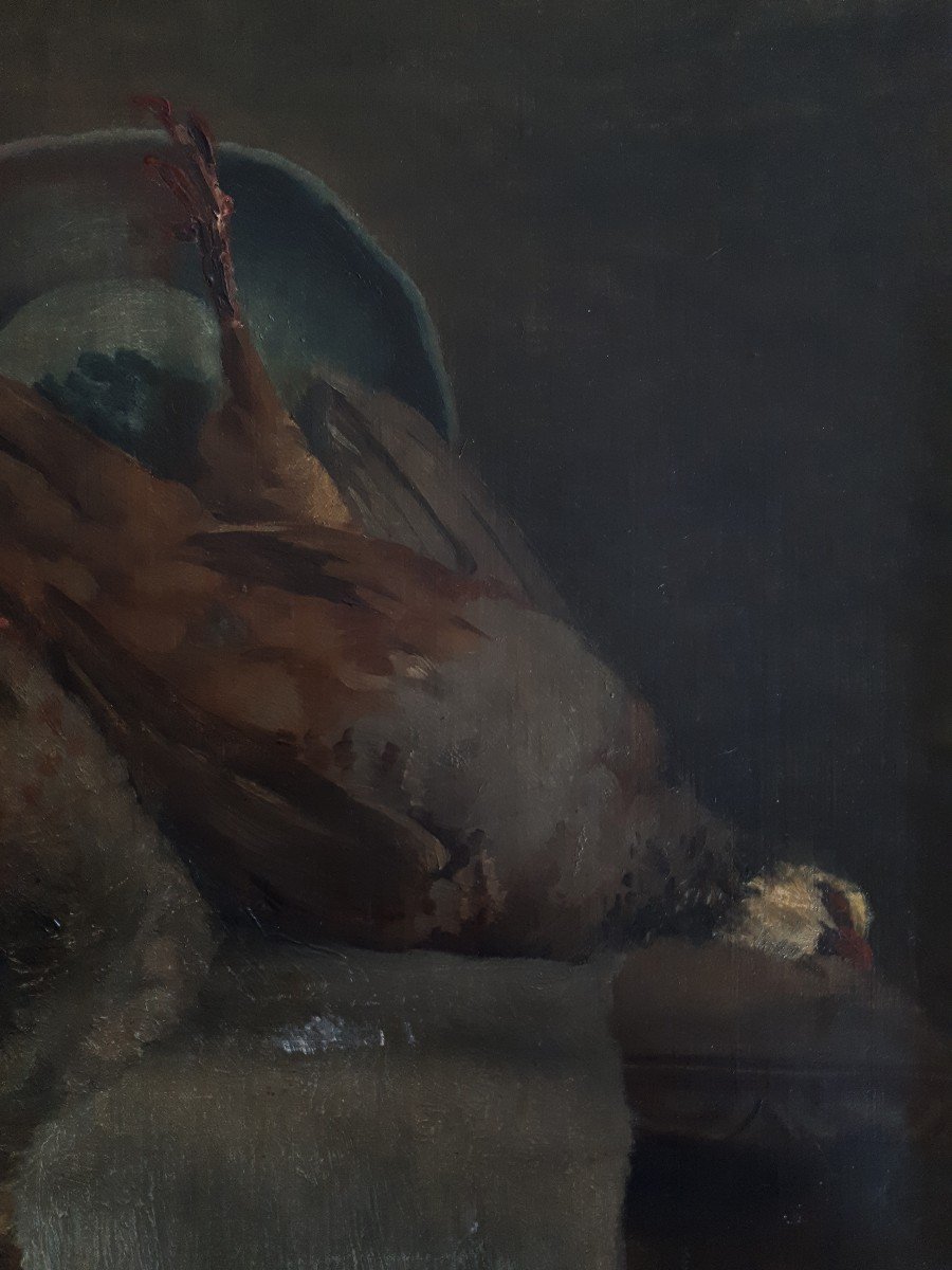 Still Life Returning From Hunting Game Partridge Oil On Panel 19th Century-photo-1