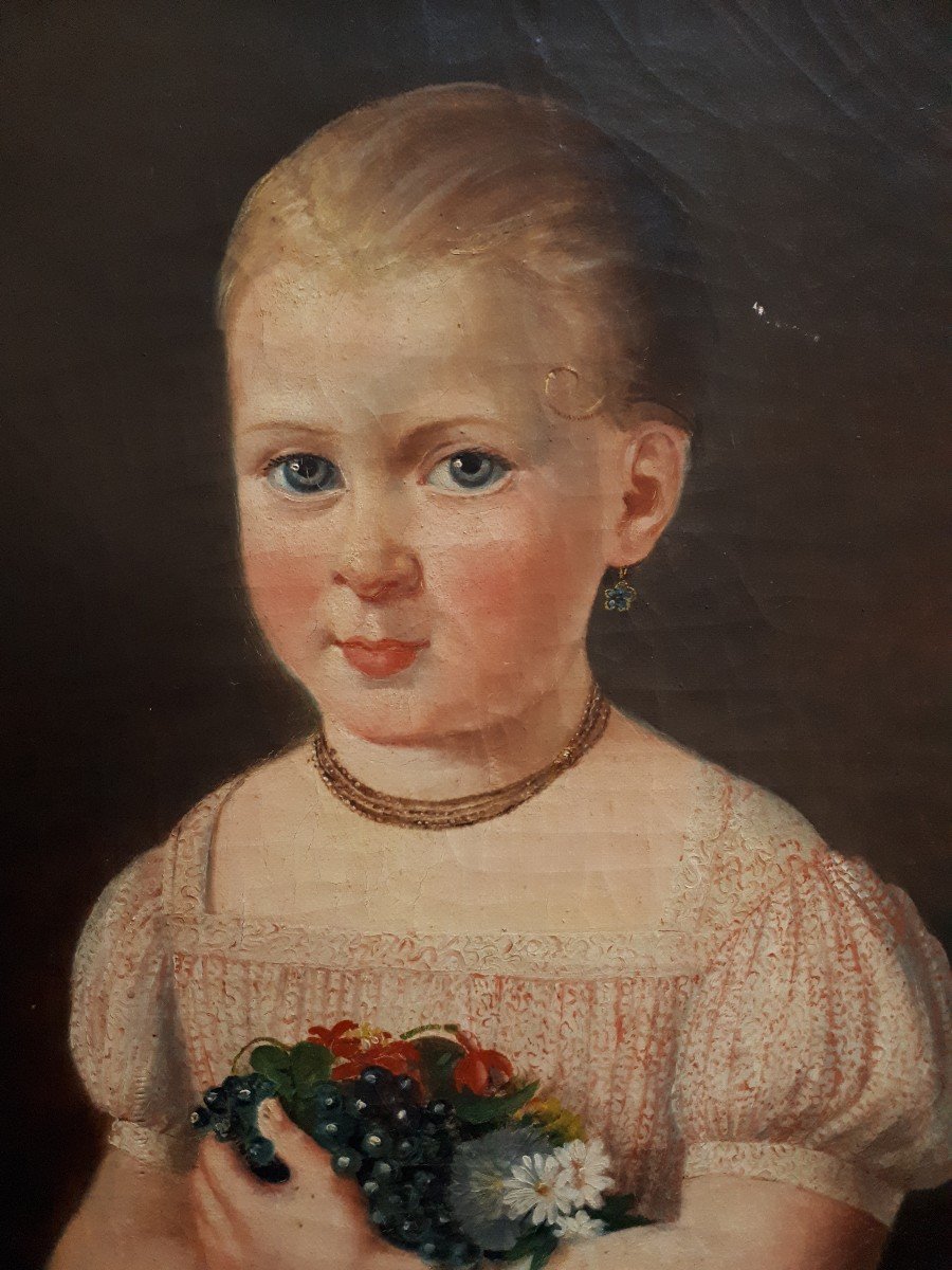 Inès d'Esménard 1786-1884 Oil On Canvas 19th Portrait Of A Little Girl Marie Perroncel 1856-photo-3