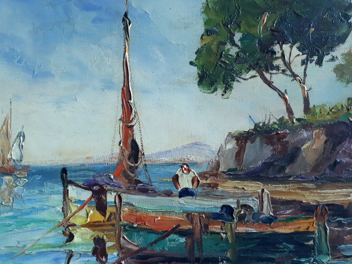 Marcel ABOUGIT huile sur toile paysage méditerranéen marine-photo-2