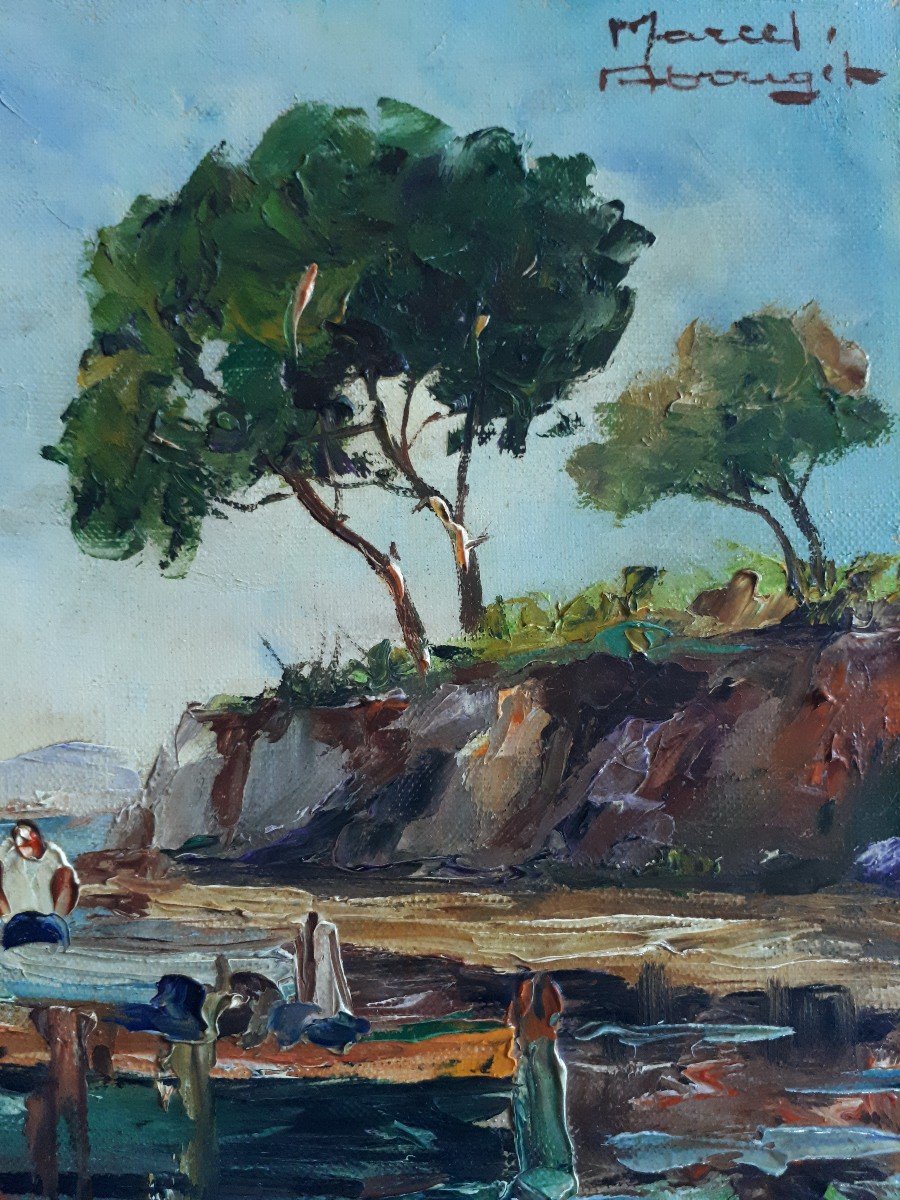 Marcel ABOUGIT huile sur toile paysage méditerranéen marine-photo-1