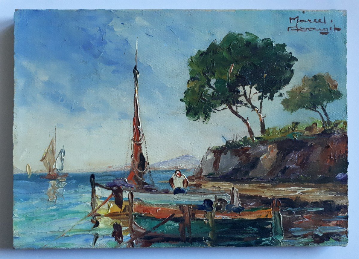 Marcel ABOUGIT huile sur toile paysage méditerranéen marine