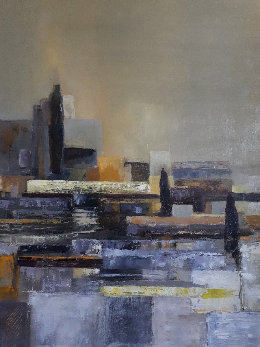 Oil On Canvas Abstract City Landscape Charlotte-photo-2