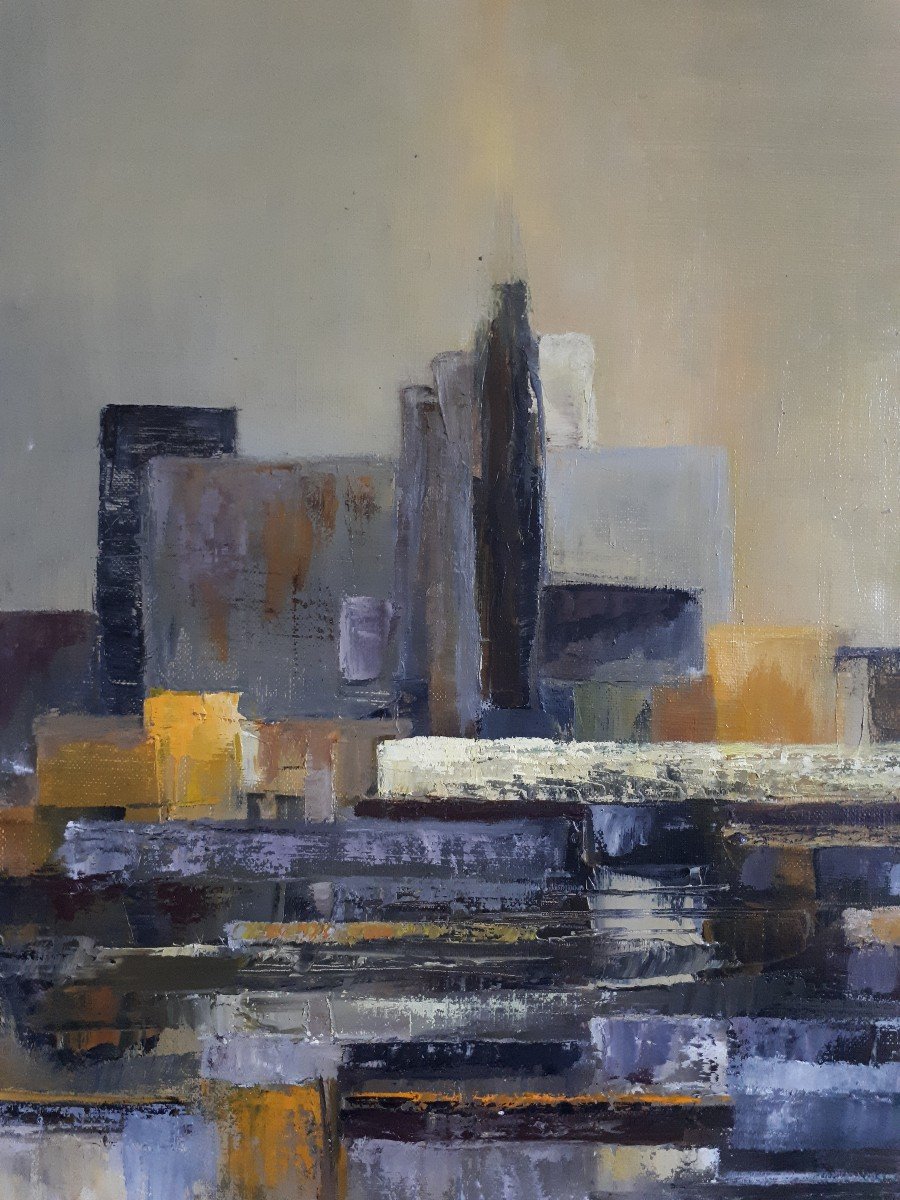 Oil On Canvas Abstract City Landscape Charlotte-photo-3