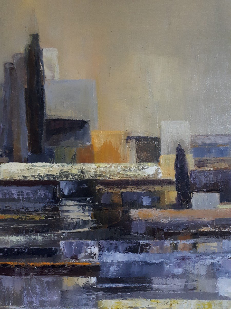 Oil On Canvas Abstract City Landscape Charlotte-photo-4