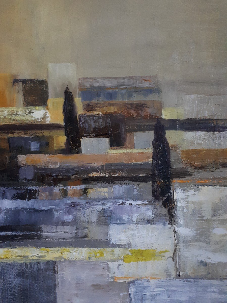 Oil On Canvas Abstract City Landscape Charlotte-photo-1