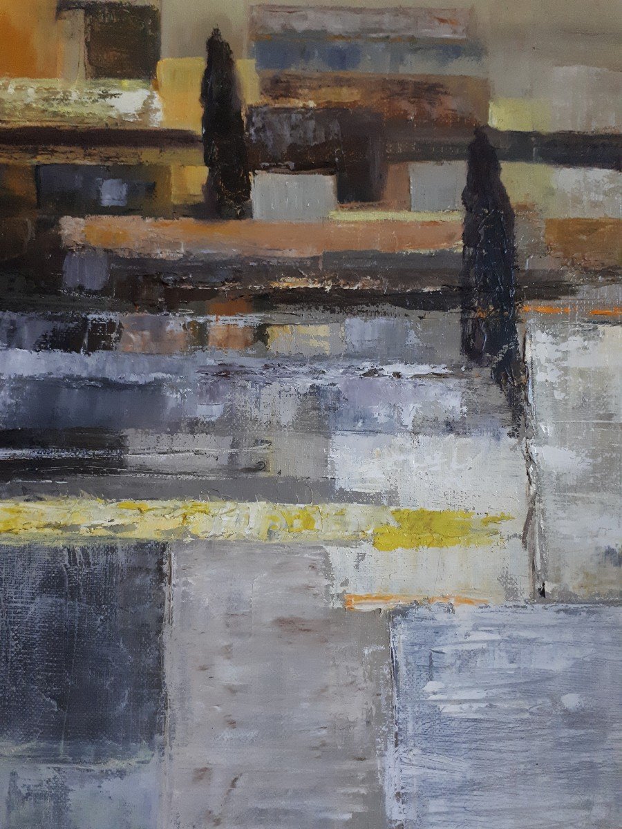 Oil On Canvas Abstract City Landscape Charlotte-photo-3