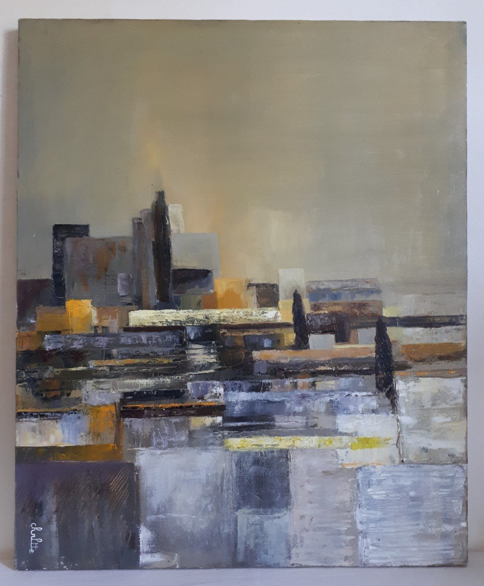 Oil On Canvas Abstract City Landscape Charlotte