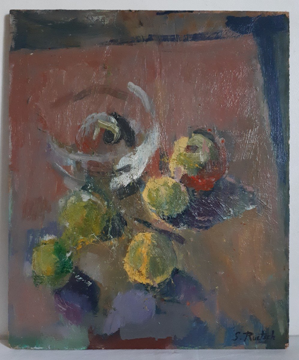 Suzanne Briancon-ruetsch (1902-2003) Oil On Panel Abstract Composition Lyon School-photo-6