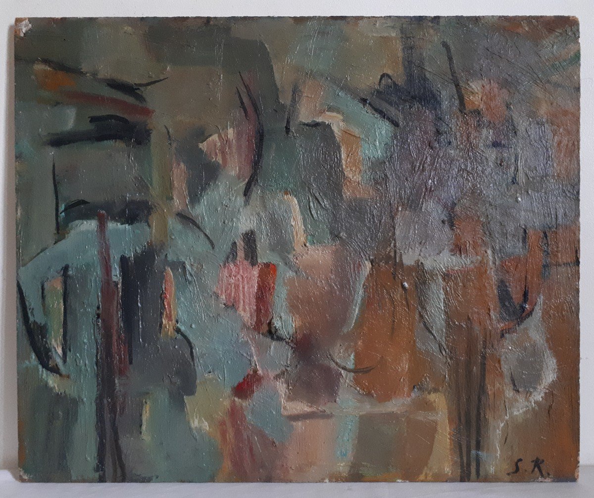 Suzanne Briancon-ruetsch (1902-2003) Oil On Panel Abstract Composition Lyon School