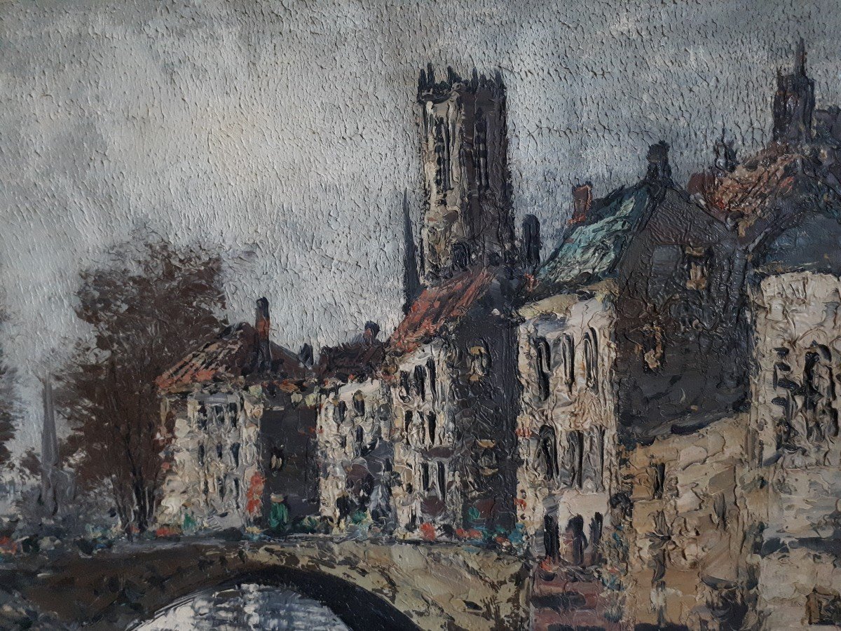 Simon Kramer (1940-2015) View Of Bruges Belgium Oil On Canvas-photo-4