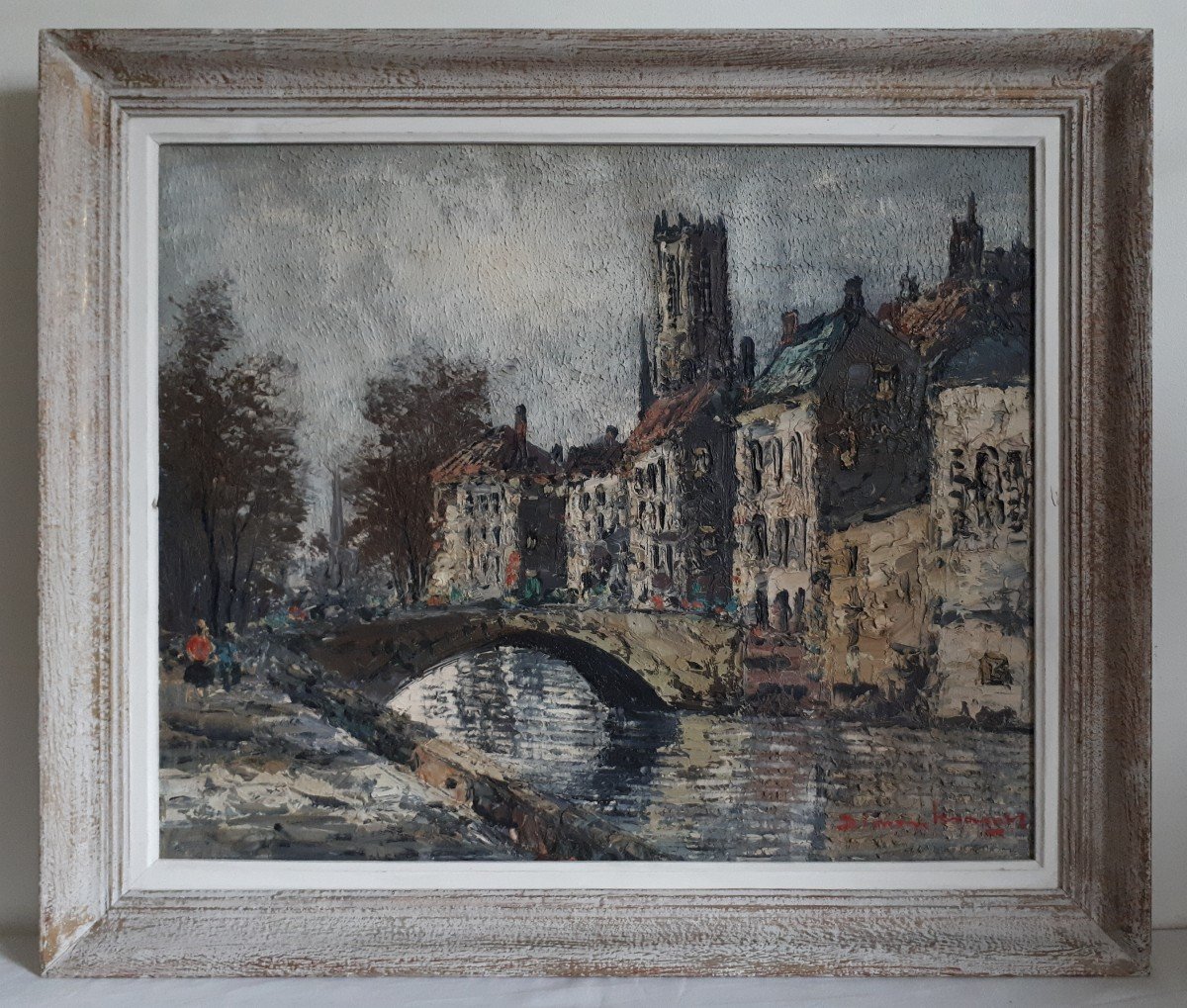 Simon Kramer (1940-2015) View Of Bruges Belgium Oil On Canvas