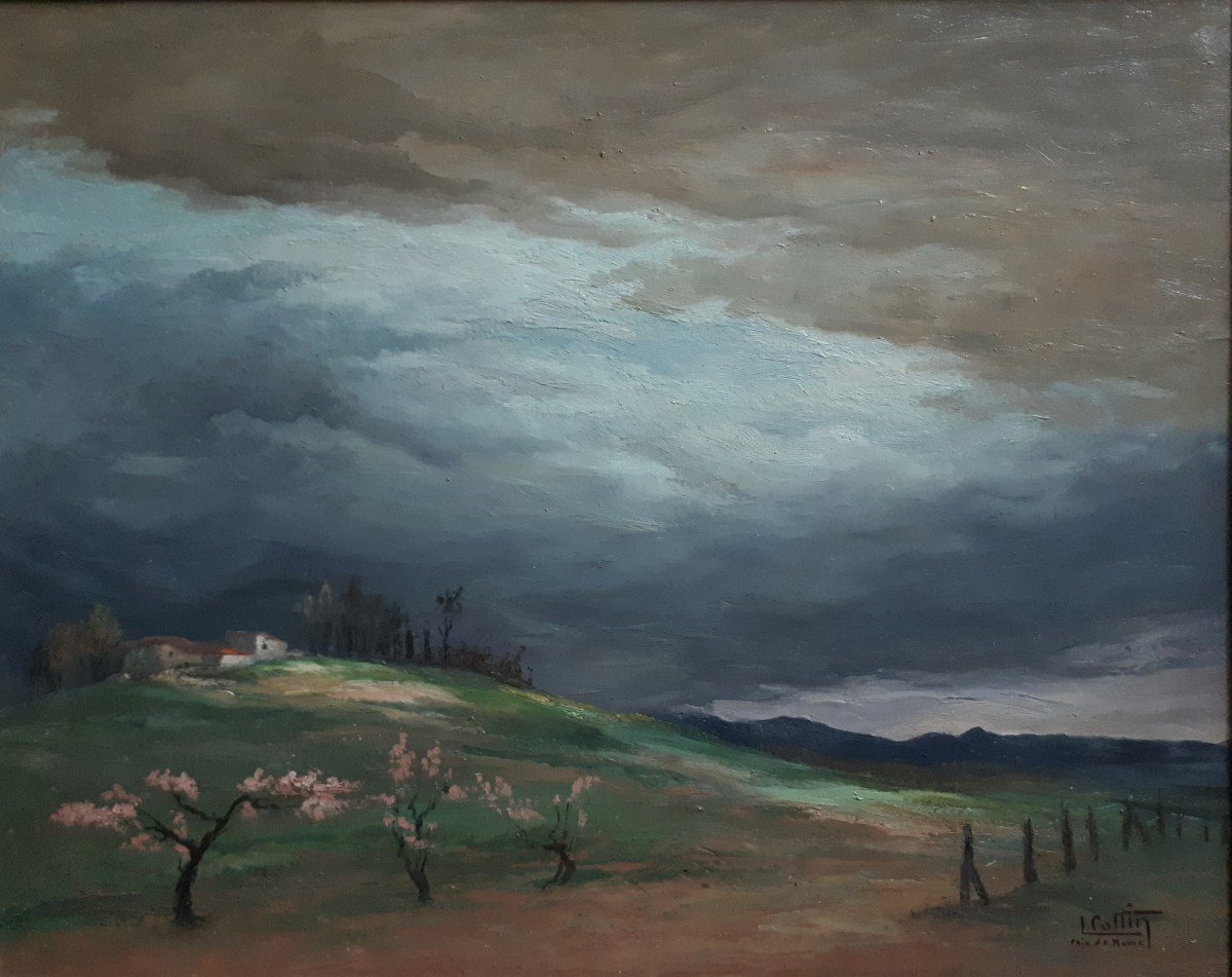 Louise Cottin (1907-1974) Oil On Wood Stormy Landscape-photo-2