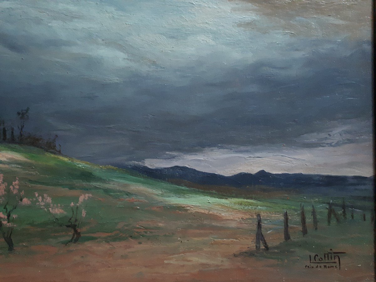 Louise Cottin (1907-1974) Oil On Wood Stormy Landscape-photo-4