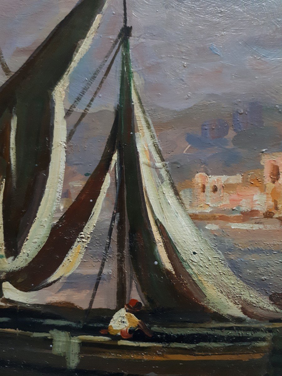 Leon Giuseppe Buono (1887-1975) Oil On Wood Marine Italy Naples-photo-5