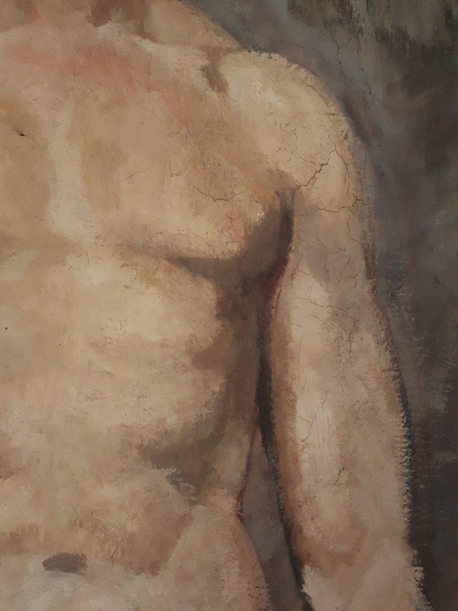 Oil On Canvas Male Nude Portrait Naked Man Late 19th Century-photo-4