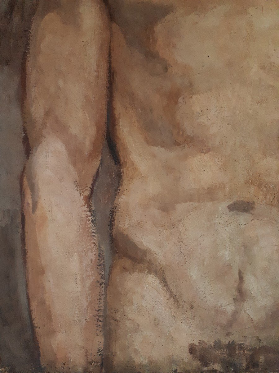 Oil On Canvas Male Nude Portrait Naked Man Late 19th Century-photo-1