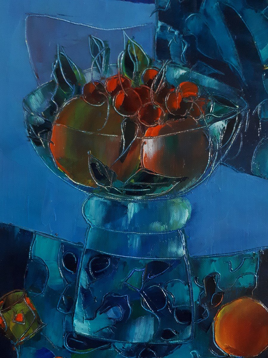 Tony Agostini (1916-1990) Oil On Canvas Still Life With Fruits-photo-3