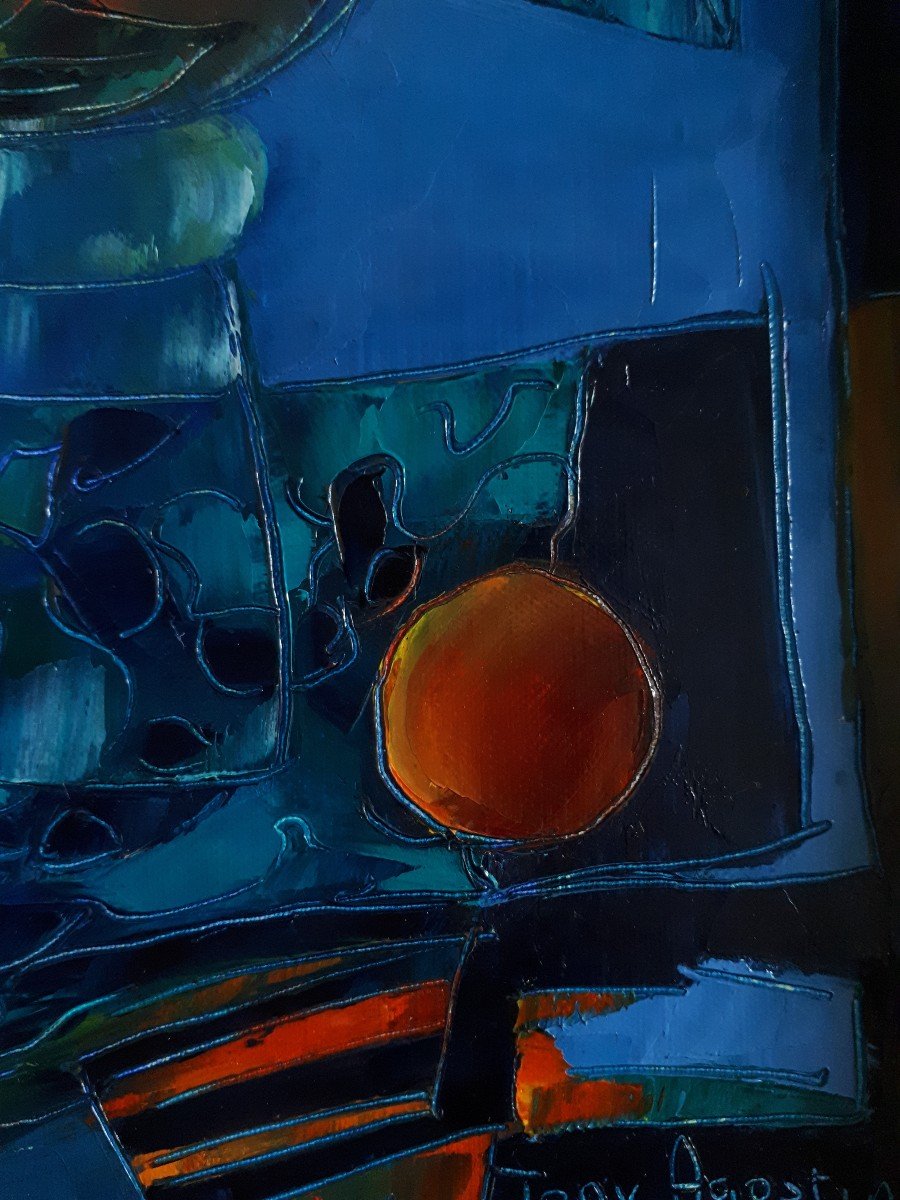 Tony Agostini (1916-1990) Oil On Canvas Still Life With Fruits-photo-1