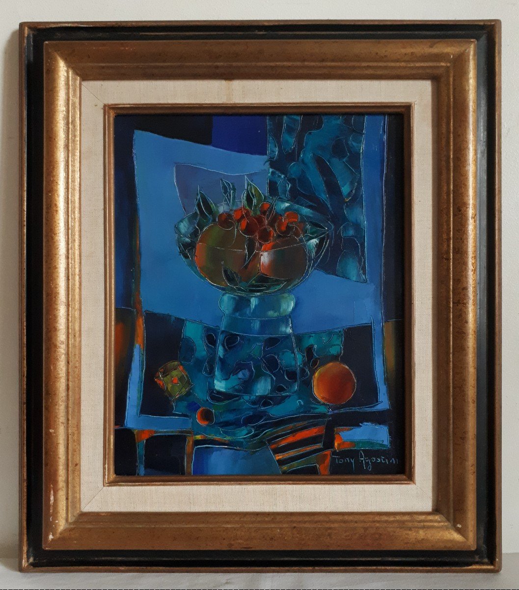 Tony Agostini (1916-1990) Oil On Canvas Still Life With Fruits