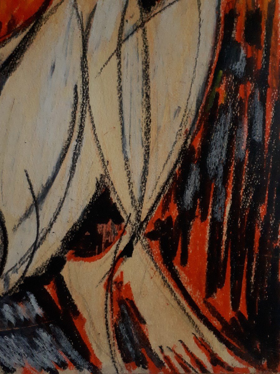 Giordano Righini (born 1930) Abstract Female Nude Oil Pastel 1970-photo-3