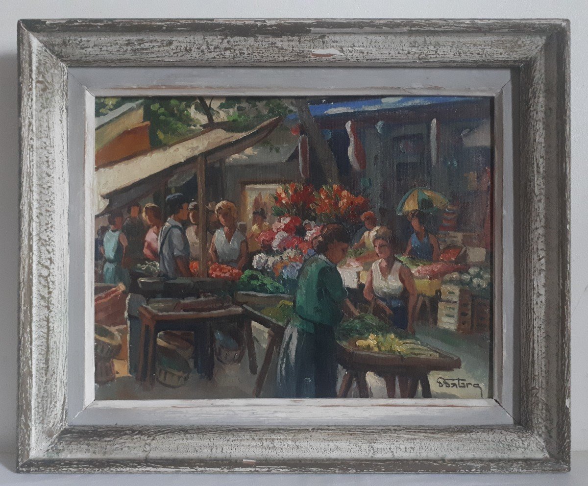 Pierre Fabre (toulon) Market Scene Oil On Panel-photo-2