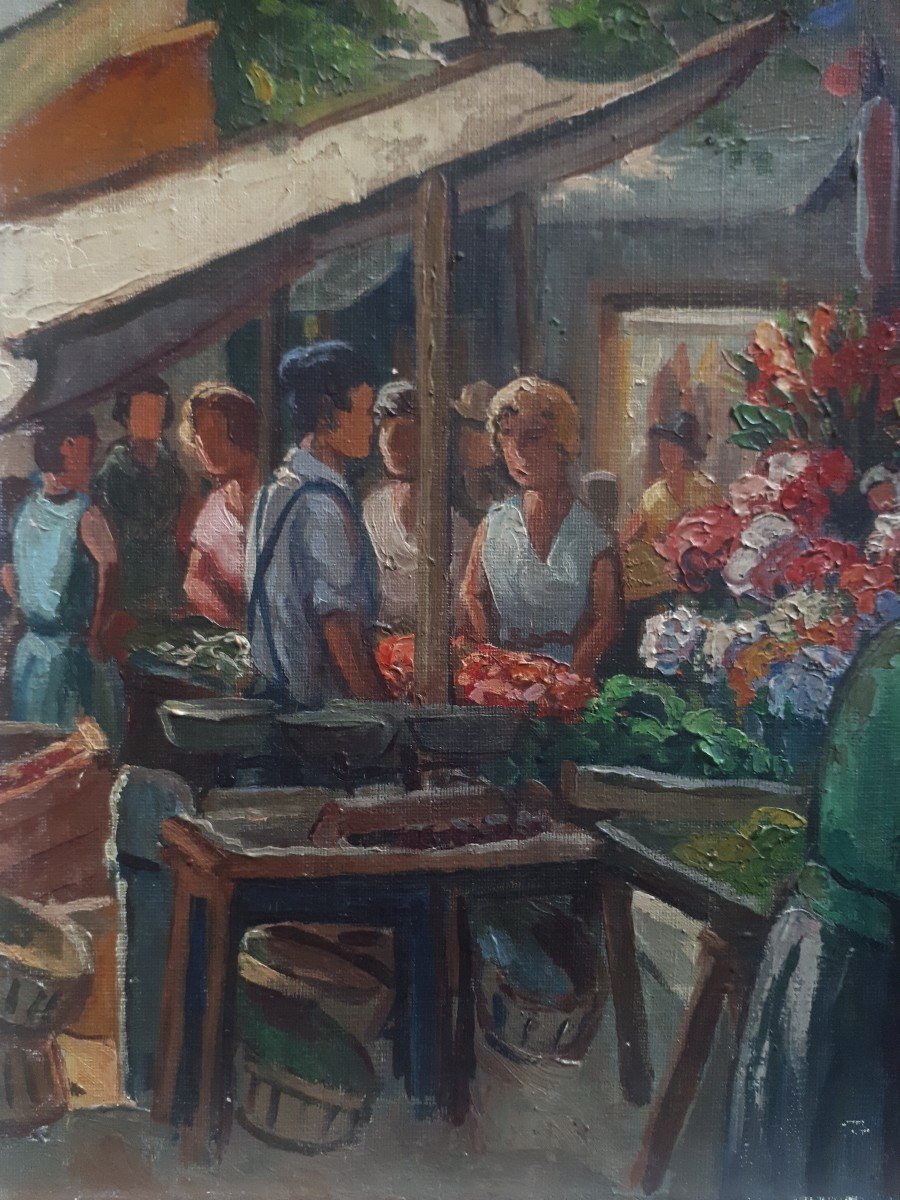 Pierre Fabre (toulon) Market Scene Oil On Panel-photo-3