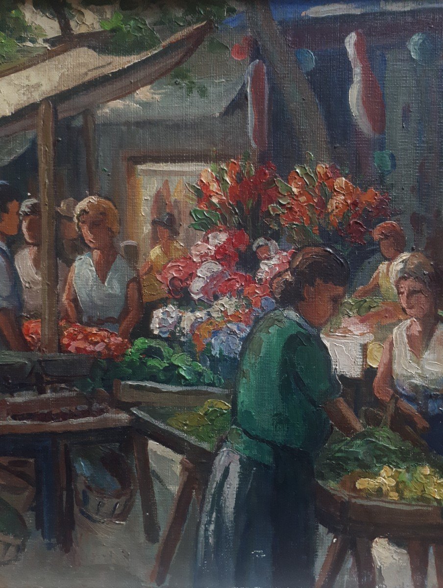 Pierre Fabre (toulon) Market Scene Oil On Panel-photo-4