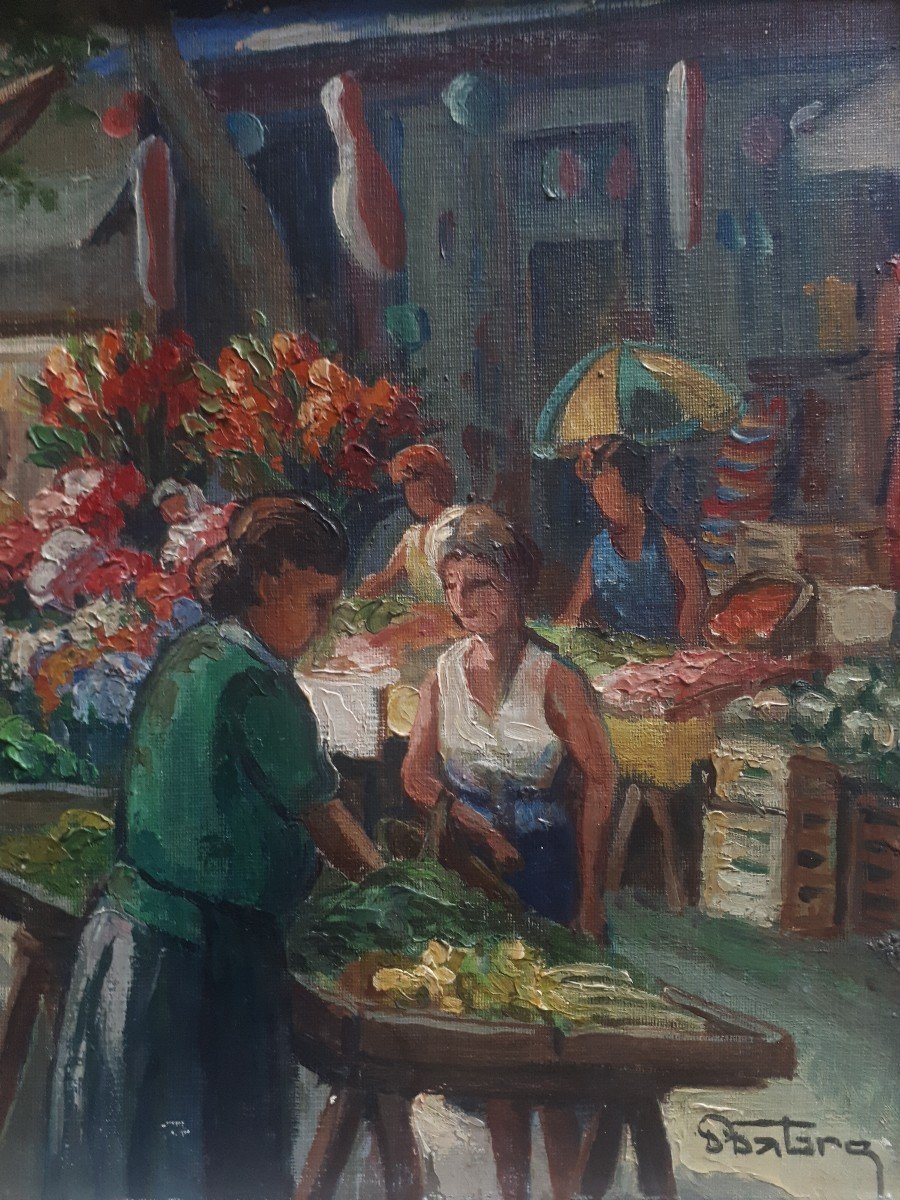 Pierre Fabre (toulon) Market Scene Oil On Panel-photo-1