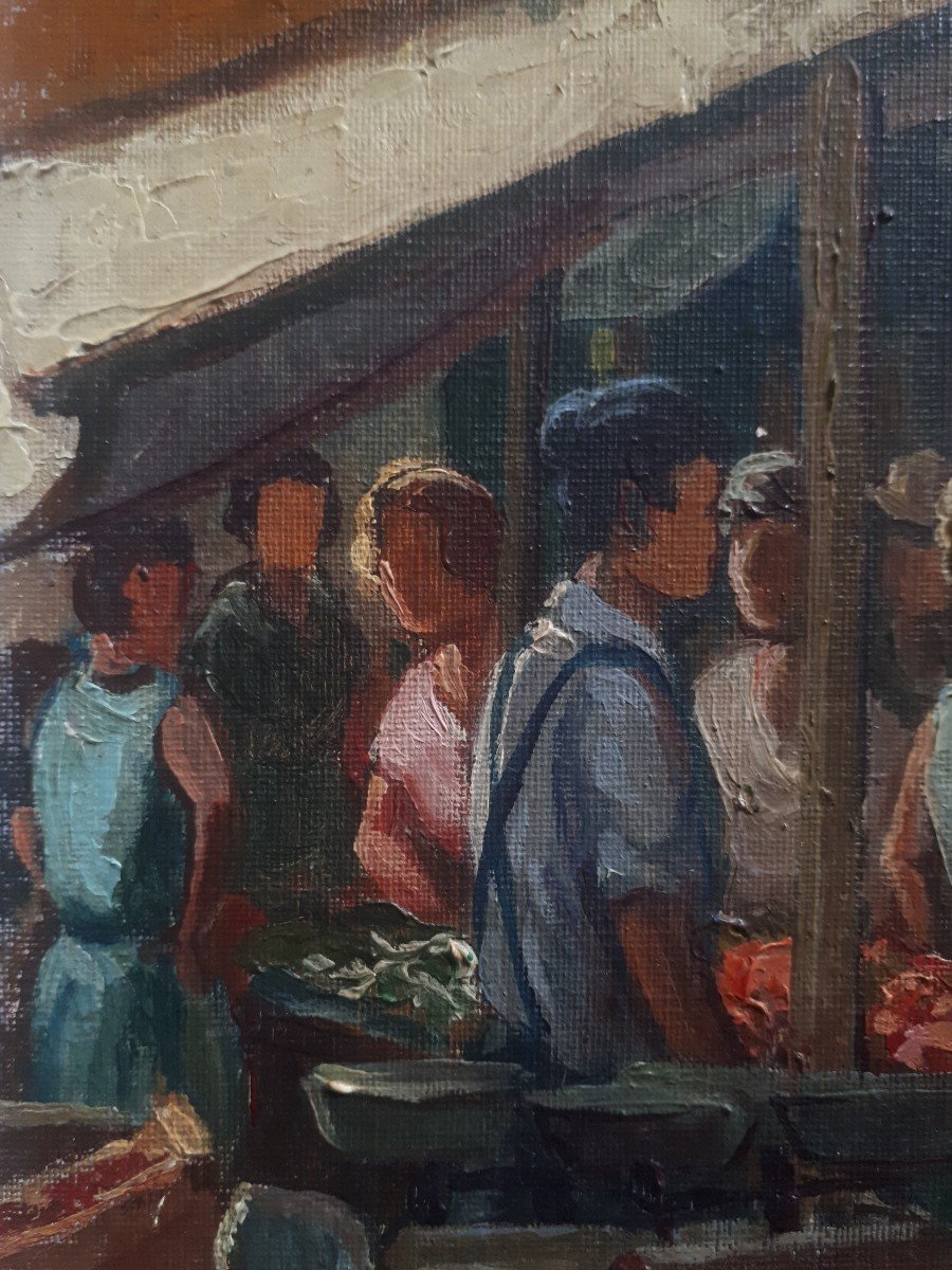 Pierre Fabre (toulon) Market Scene Oil On Panel-photo-2