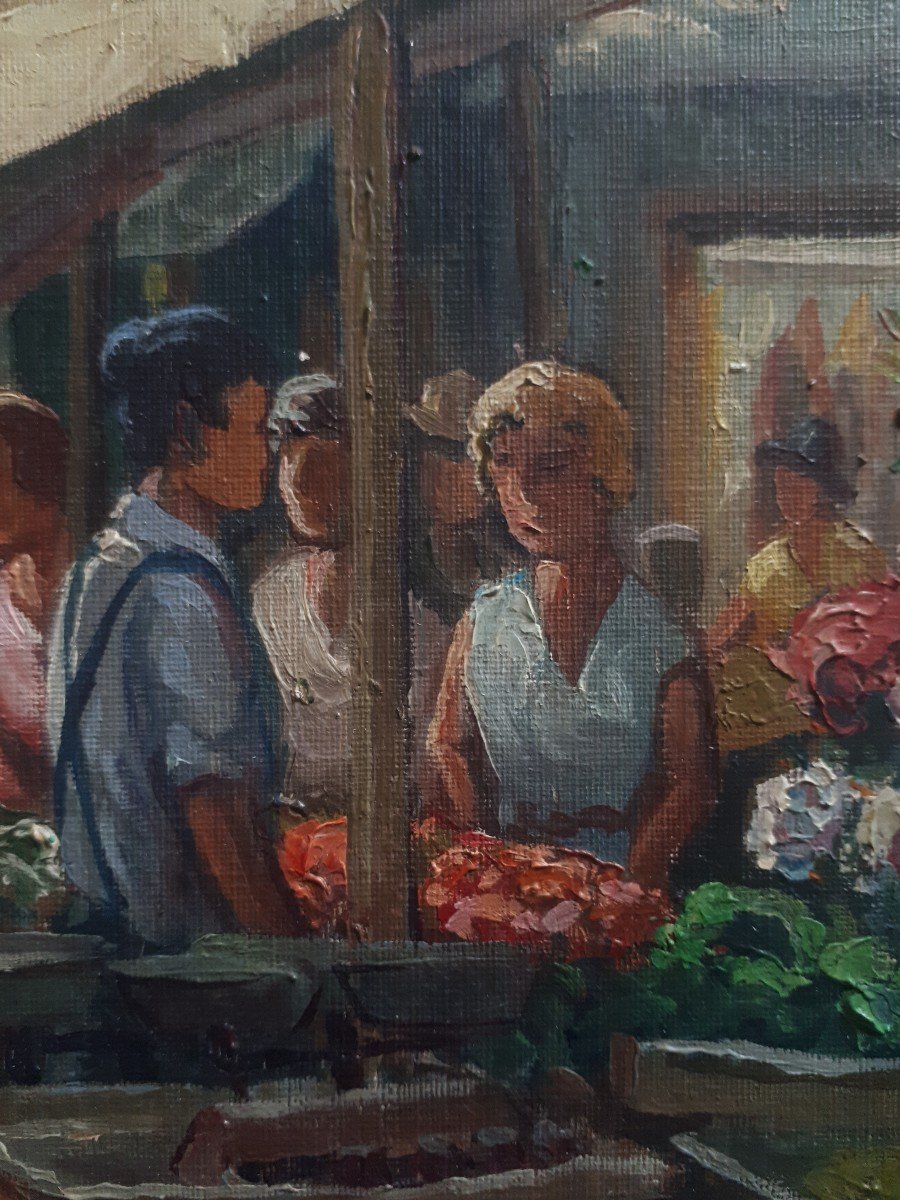 Pierre Fabre (toulon) Market Scene Oil On Panel-photo-3