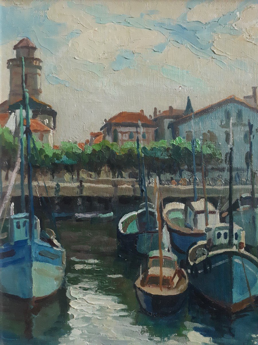 Pierre Fabre Port Of Saint-jean-de-luz Oil On Panel 1962-photo-3