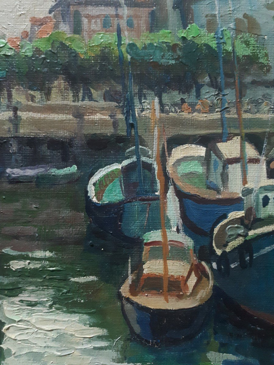 Pierre Fabre Port Of Saint-jean-de-luz Oil On Panel 1962-photo-3