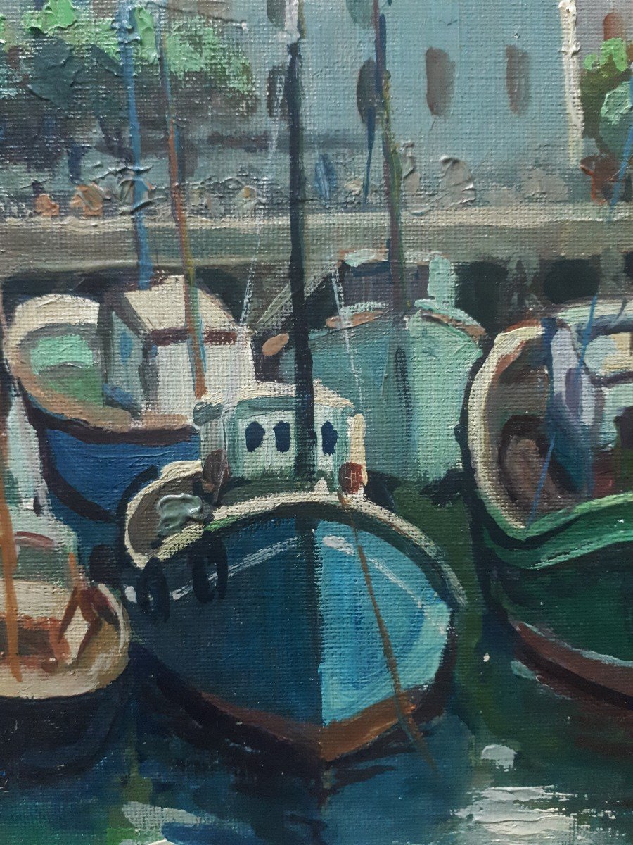 Pierre Fabre Port Of Saint-jean-de-luz Oil On Panel 1962-photo-4