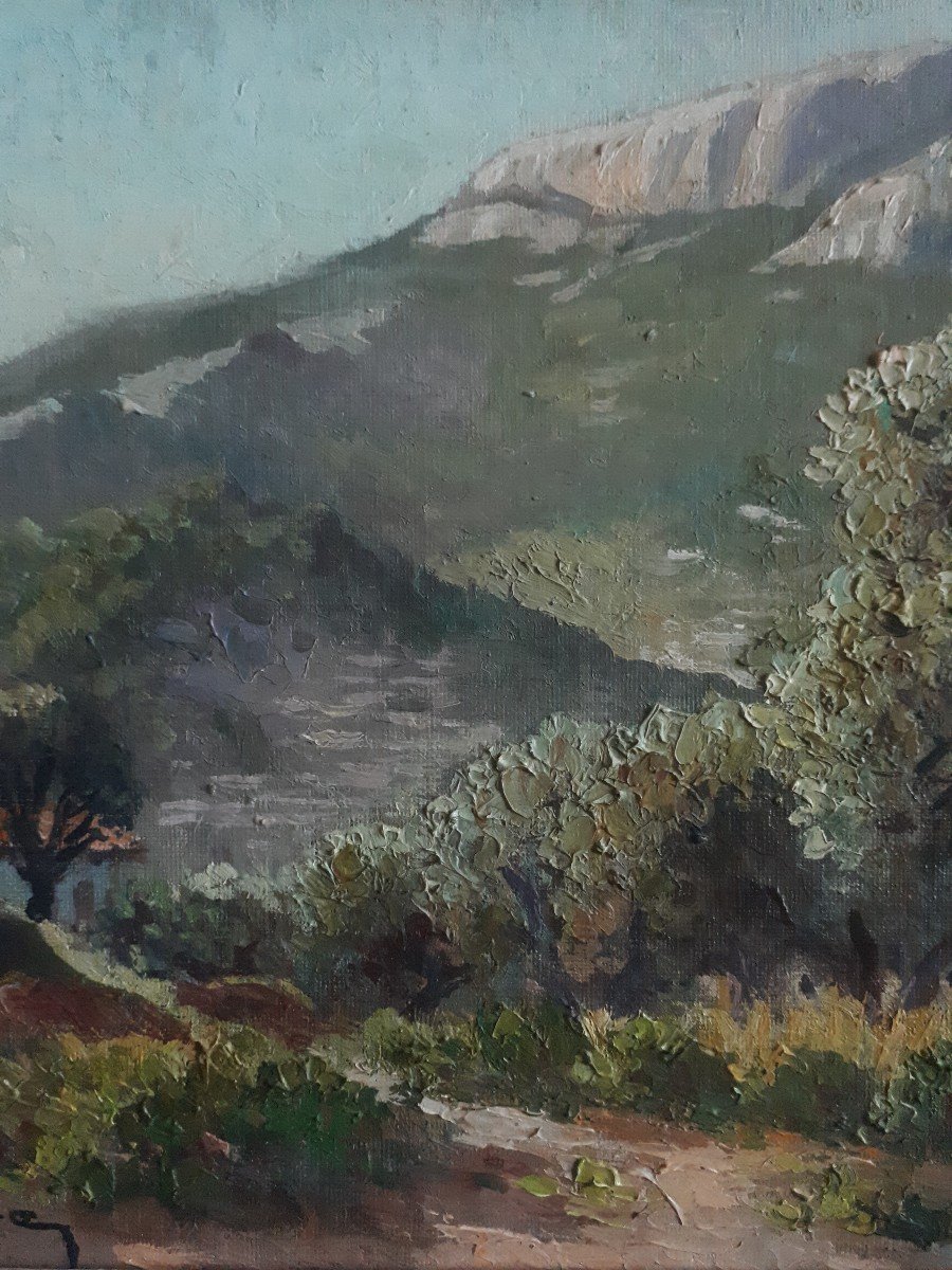 Pierre Fabre (toulon) Dardennes Valley - The Baou De Quatre Heures - Oil On Panel-photo-4