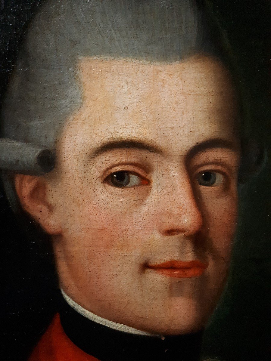 Portrait Of A Man From The 18th Century, Oil On Panel-photo-2