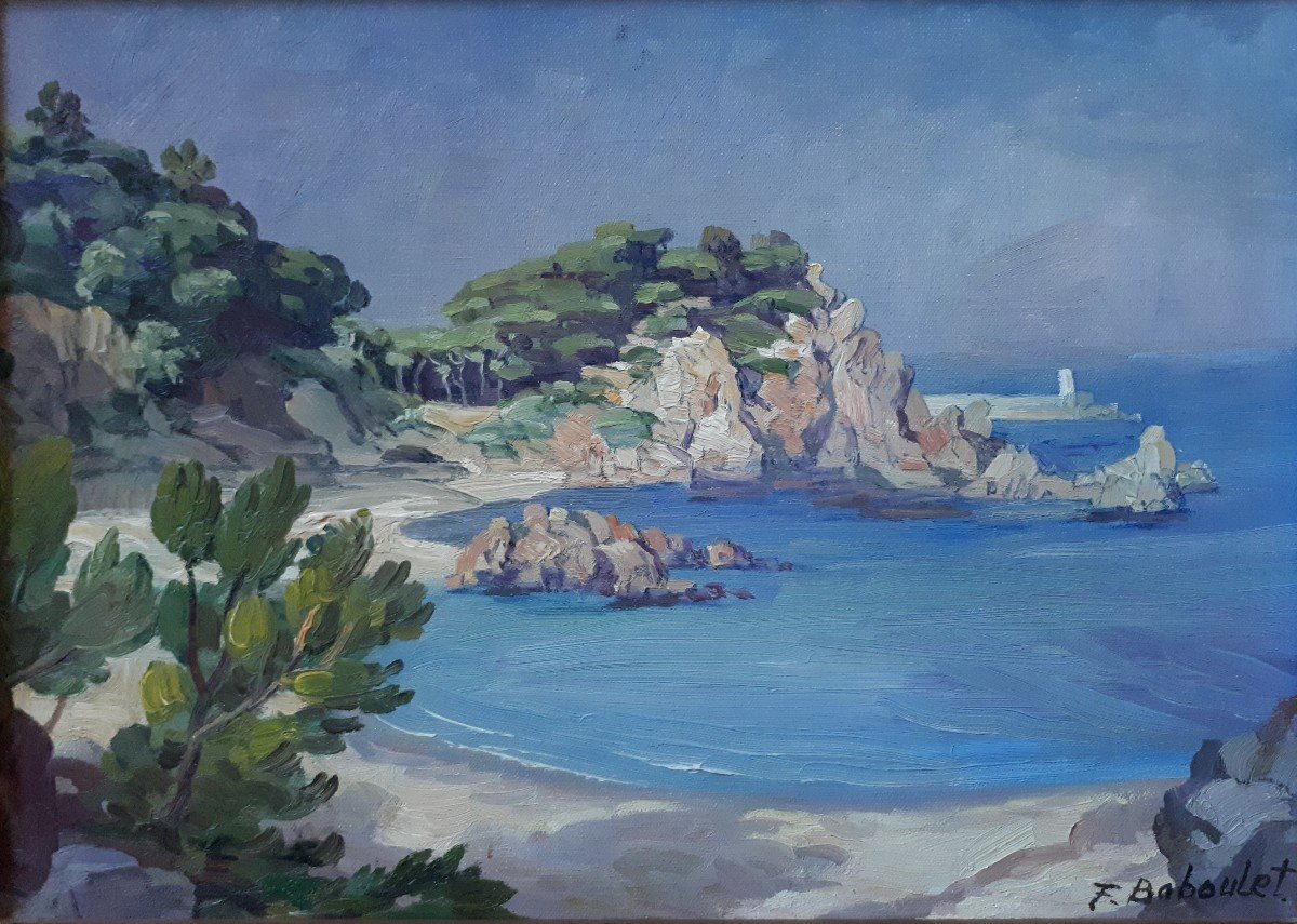 François Baboulet (1914-2010) The Costa Brava Spain - Seascape - Oil On Canvas-photo-2