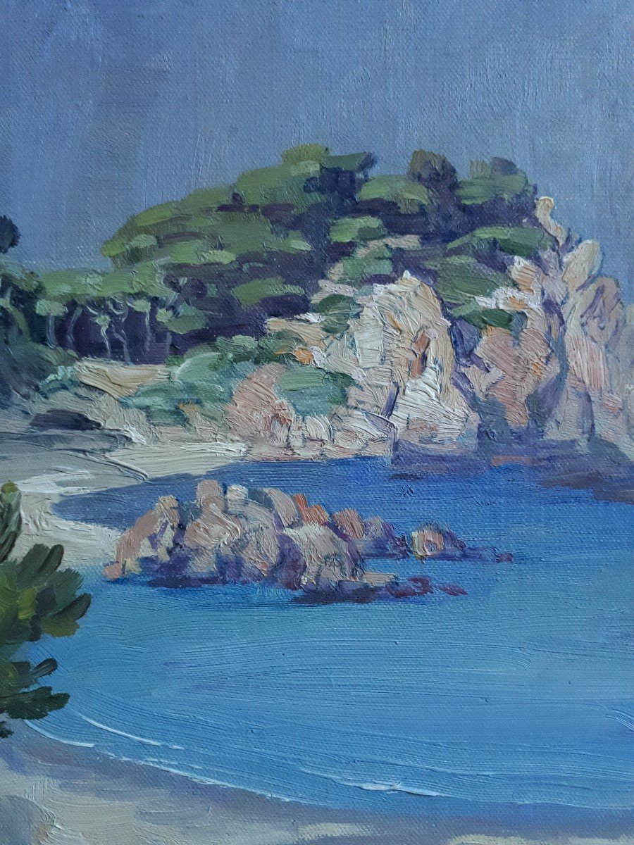 François Baboulet (1914-2010) The Costa Brava Spain - Seascape - Oil On Canvas-photo-4