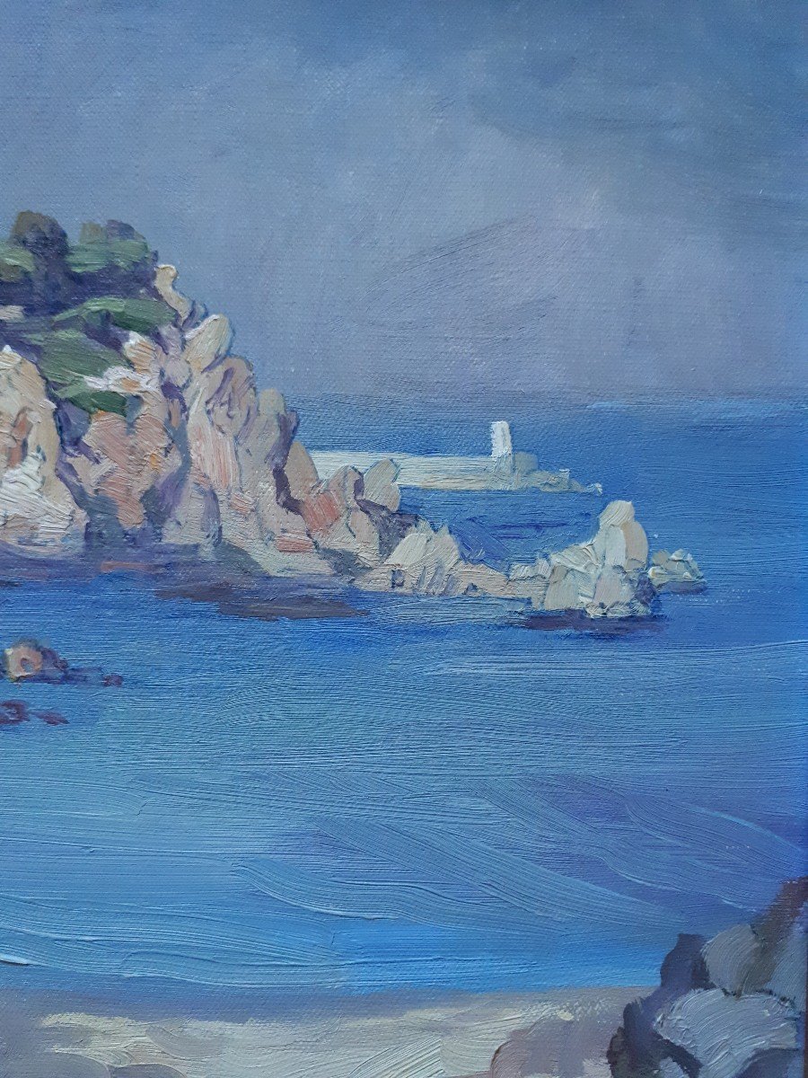 François Baboulet (1914-2010) The Costa Brava Spain - Seascape - Oil On Canvas-photo-1