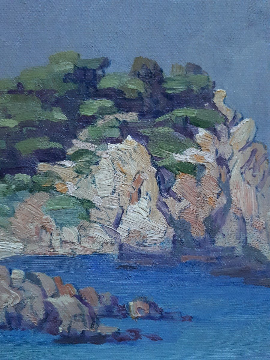 François Baboulet (1914-2010) The Costa Brava Spain - Seascape - Oil On Canvas-photo-4