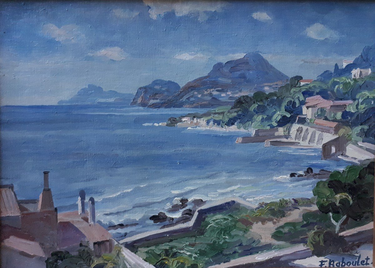 François BABOULET (1914-2010) La côte varoise Var - paysage marin - huile sur toile-photo-2