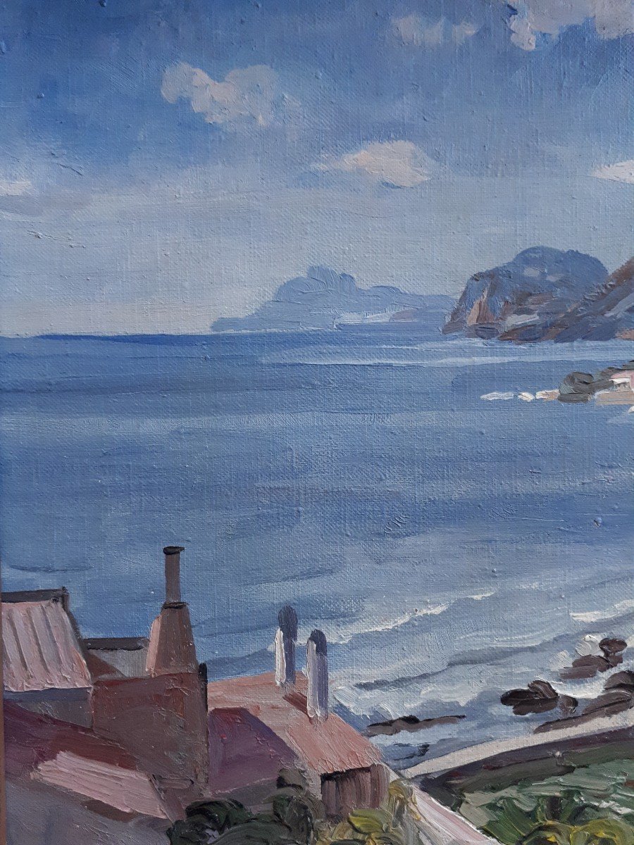 François BABOULET (1914-2010) La côte varoise Var - paysage marin - huile sur toile-photo-3