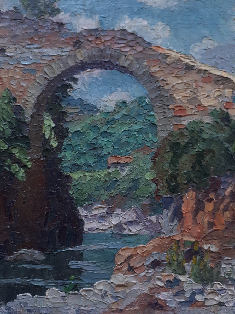 The Devil's Bridge At Thueyts Ardèche Oil On Panel J. Vermette 1936-photo-4