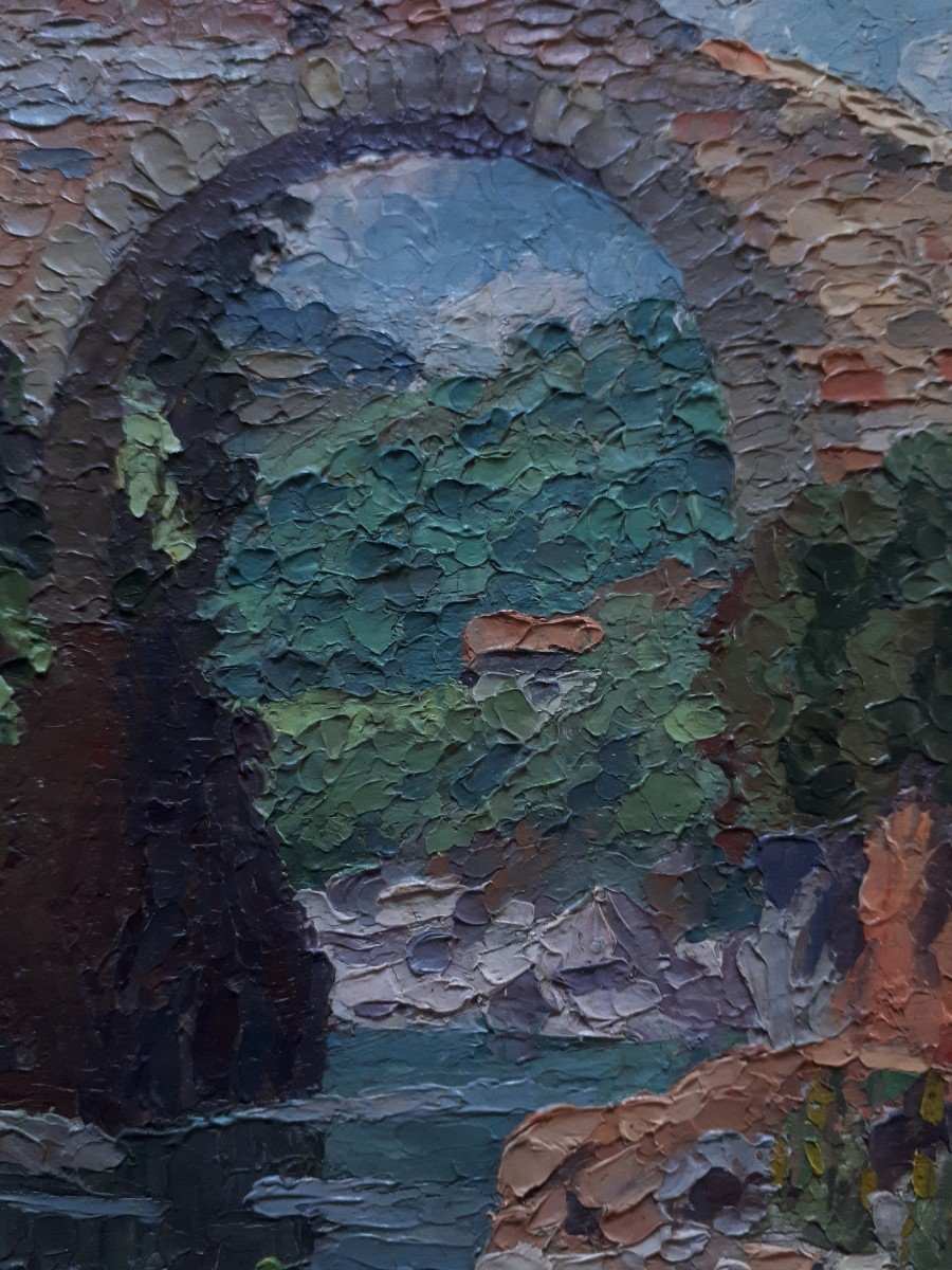 The Devil's Bridge At Thueyts Ardèche Oil On Panel J. Vermette 1936-photo-3