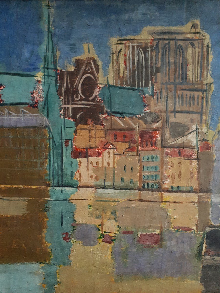 Francis Cox (1916-1992) Oil On Canvas Notre-dame Of Paris Cathedral 1953-photo-4